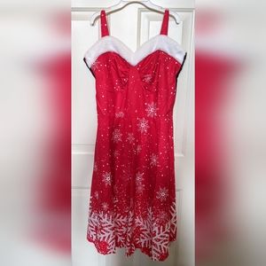 Christmas Holiday Slip Dress, Red with Snowflake Pattern, Size L